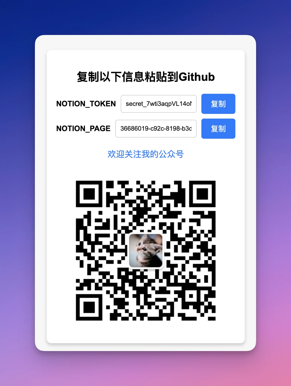 Notion 授权成功后复制 Token 和页面信息