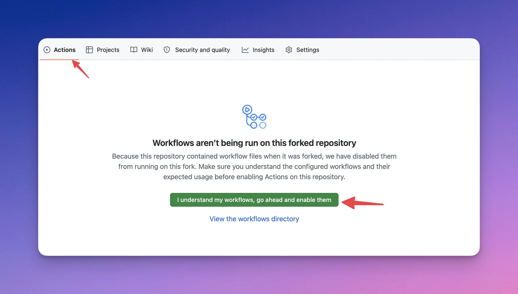 进入 GitHub Actions 并启用 workflow